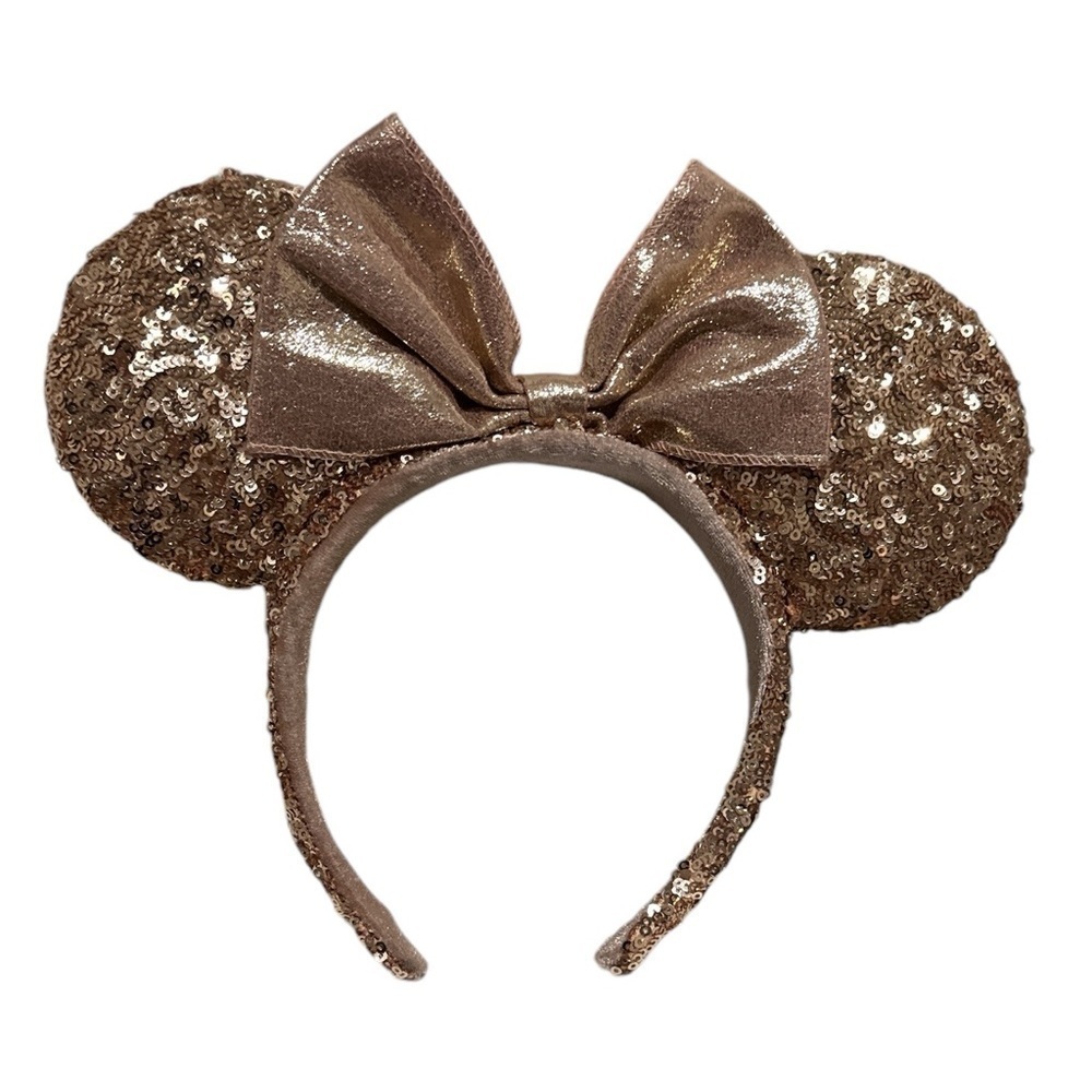 Retired Authentic Disney Parks Rose Gold Sequin Minnie Mouse Ear Headband